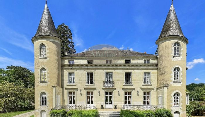 Classical château in the Loire region with park, lake, and two outbuildings