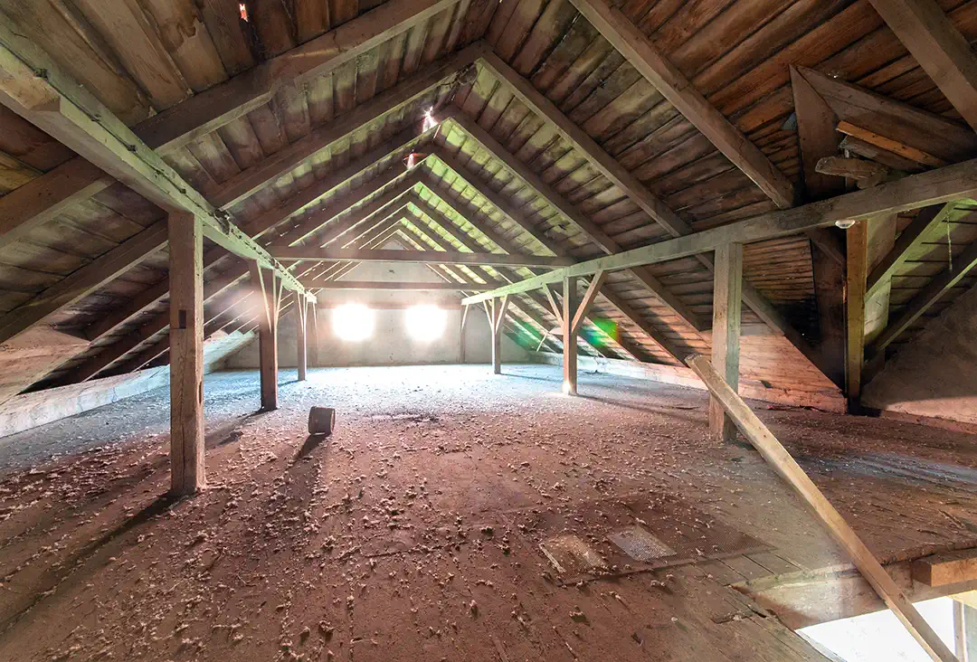 Castle attic with timber structure, fire safety risk