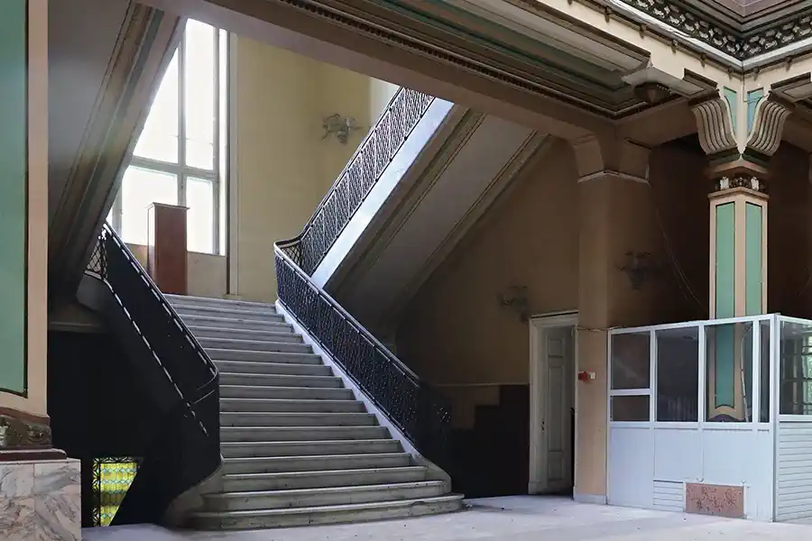 Present condition of the main marble staircase cleared of judicial furnishings