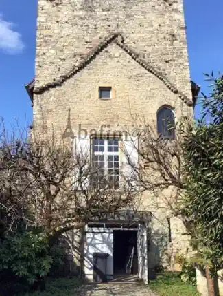Part of a medieval fortress in Sauveterre-de-Béarn with a modern heat pump, Sauveterre-de-Béarn, New Aquitaine